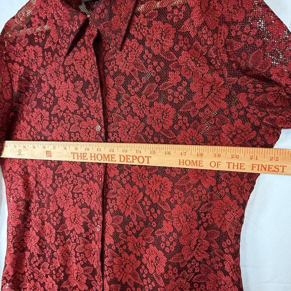 VTG Mobwife Red Lace Blouse WOMENS SIZE XL Whimsigoth Y2k Button Up NY&CO L/S - Picture 9 of 11